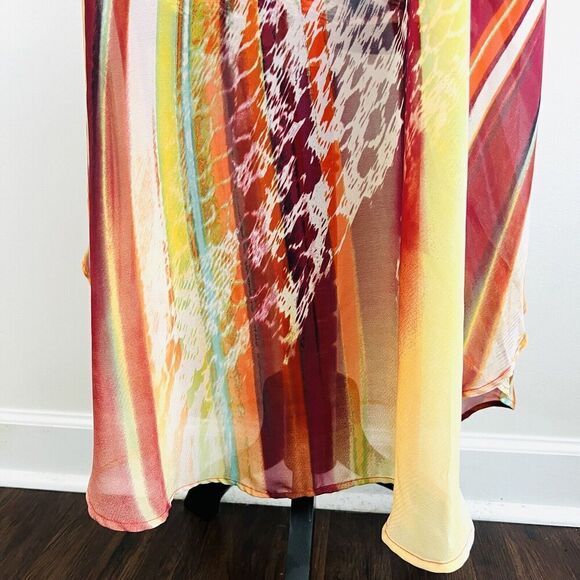 🎉Clearance🎉Cato Red Long Flowy Beaded Layered Chiffon Summer Dress Small - Picture 5 of 11